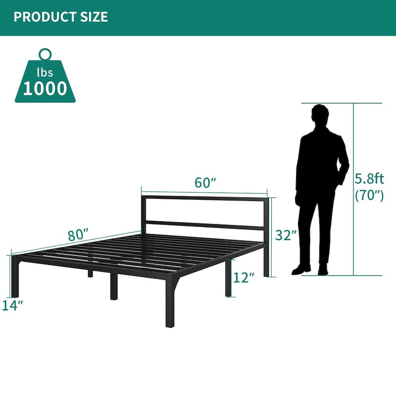 King Modern Metal Platform Bed Frame