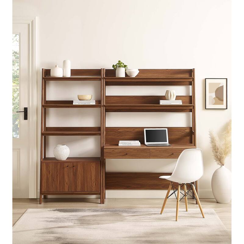 Bixby 2-Piece Wood Office Desk and Bookshelf - Walnut