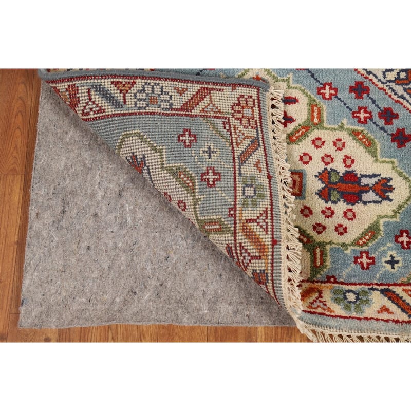 Light Blue Geometric Kazak Indian Runner Rug Hand-Knotted Wool Carpet - 2'7"x 7'10"