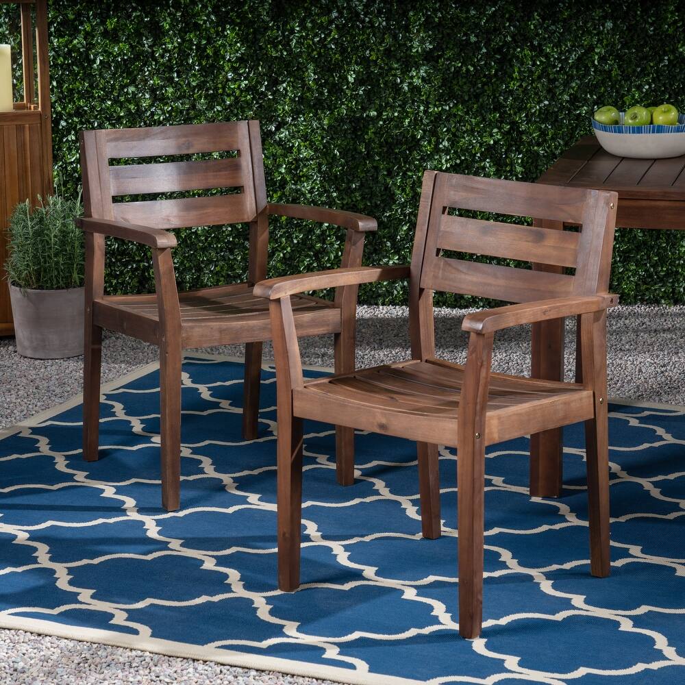 Country Style Outdoor Dining Chairs Set of 2, Acacia Wood Patio Armchair for Backyard, Poolside, Garden