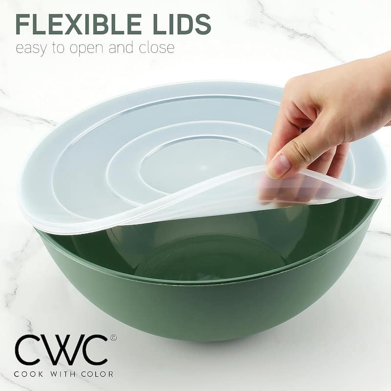 COOK WITH COLOR - 12 Piece Plastic Nesting Bowls - 6 Prep Bowls and 6 Lids, Microwave Safe.