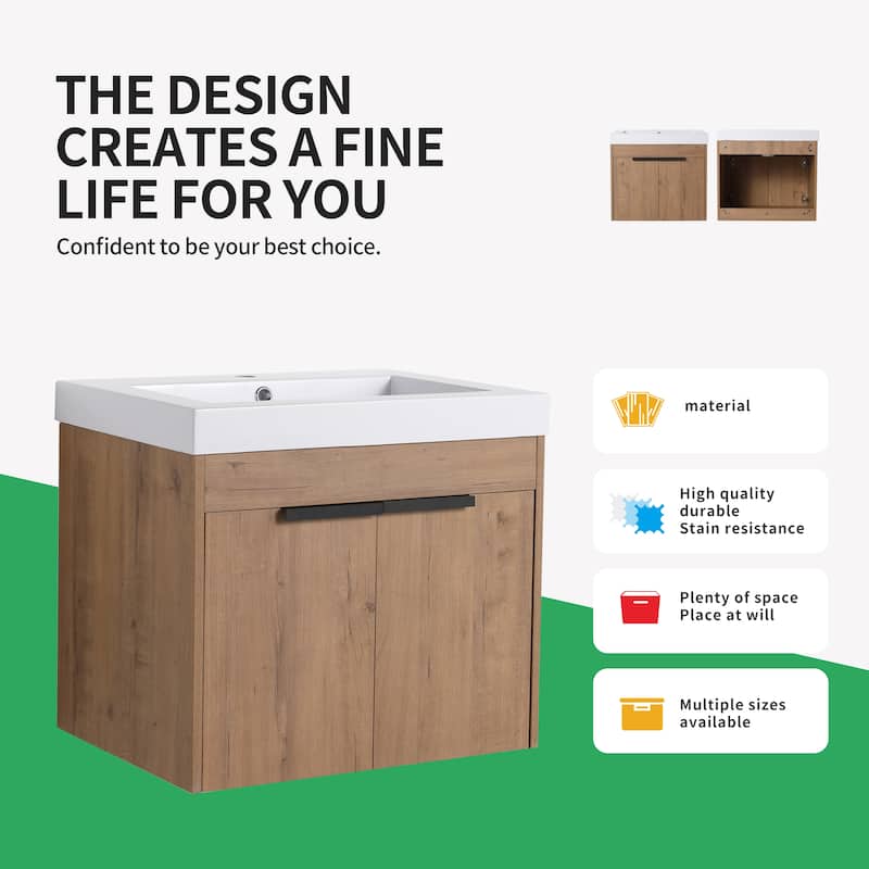 BNK 24"/30"/36" Single Sink Bathroom Vanity with Soft Close Door, Modern Floating Vanity
