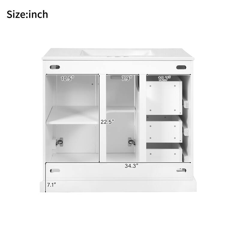 36" Modern Bathroom Vanity with Ceramic Sink, Soft-Close Door, Adjustable Shelf & 3 Drawers, Ample Storage
