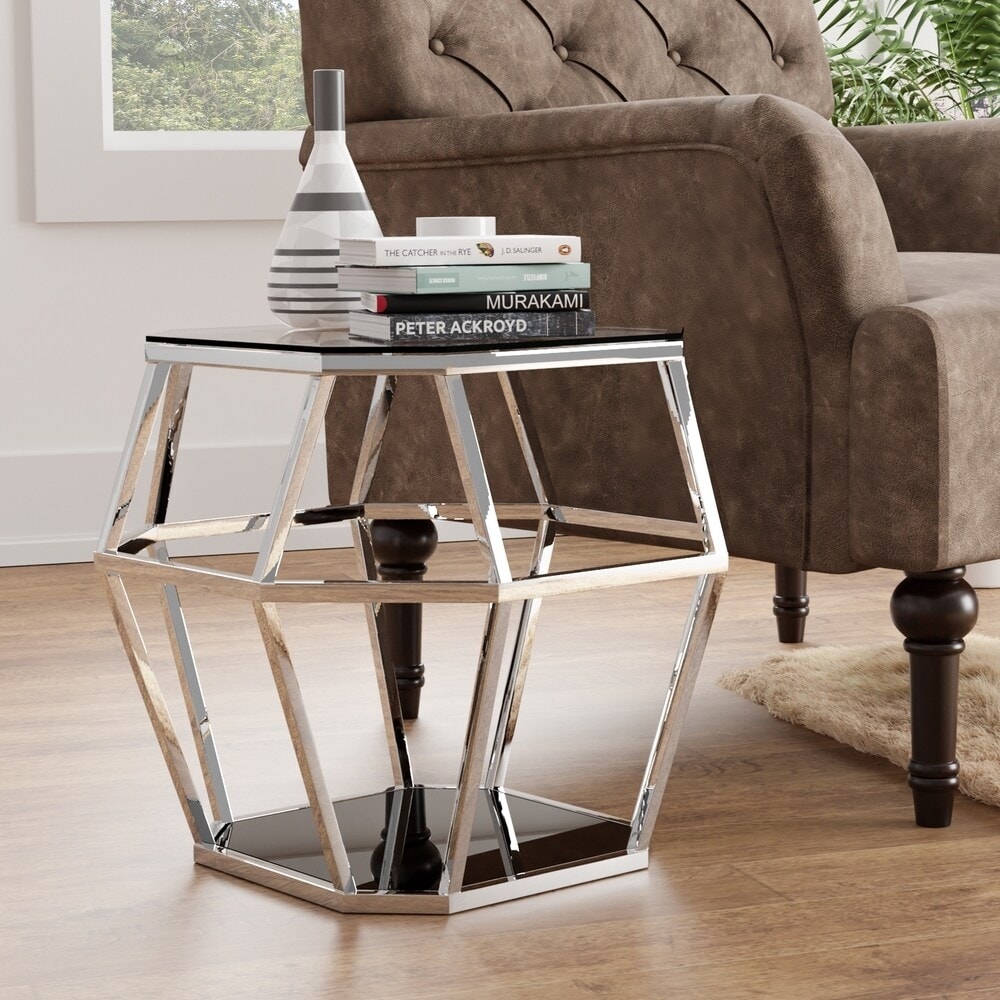 Furniture Of America Nese Contemporary Chrome 26 Inch 1 Shelf Side Table