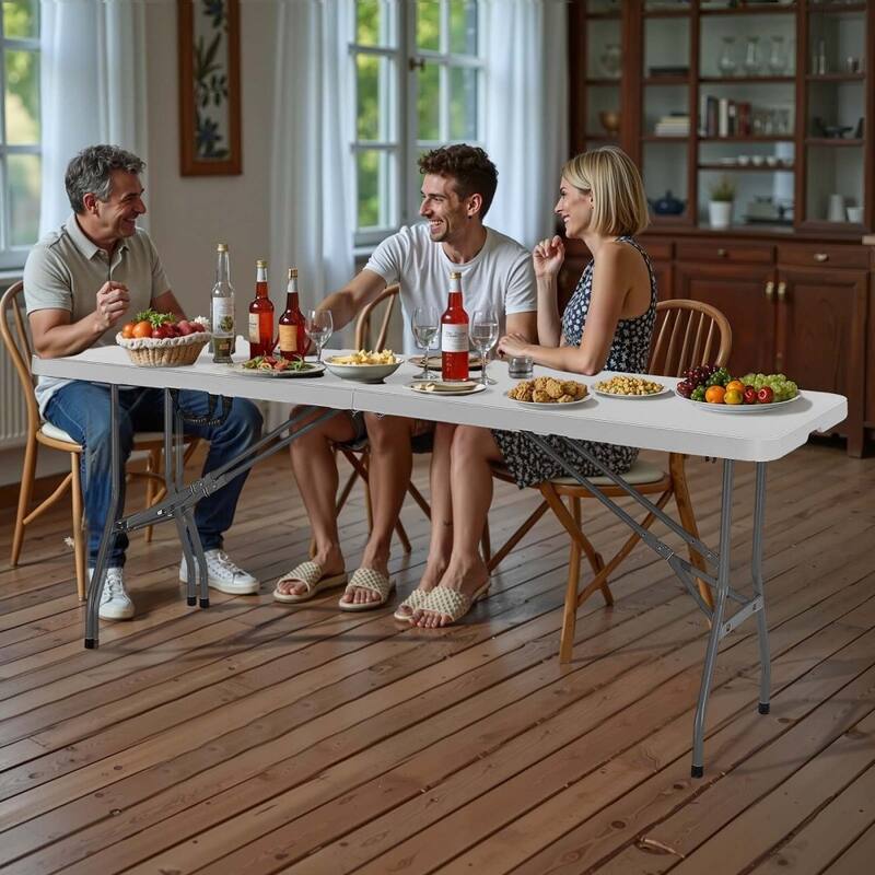 8FT Folding Camping Table Portable Picnic Desk with Handle for BBQ Tailgate and Outdoor Dining