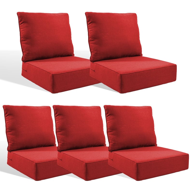 Pocassy 24x24x6 Inch Thick Cushions Pillows Set Indoor Outdoor Deep Seat Water & Fade Resistant - Red Cushion - 5 Set Seat & Back Cushion
