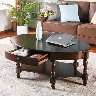 Solid Wood Oval Coffee Table with Drawer and Storage Shelf - Bed Bath ...