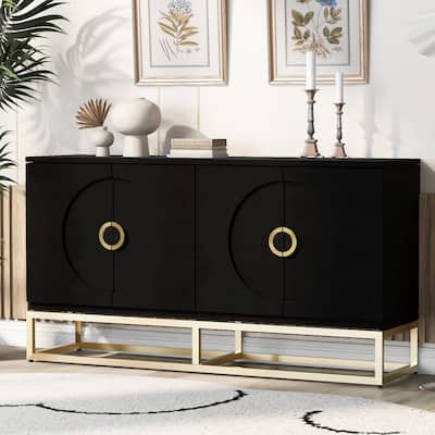 4-Doors Metal Handle Storage Cabinet, Storage Cabinet with Adjustable Shelves