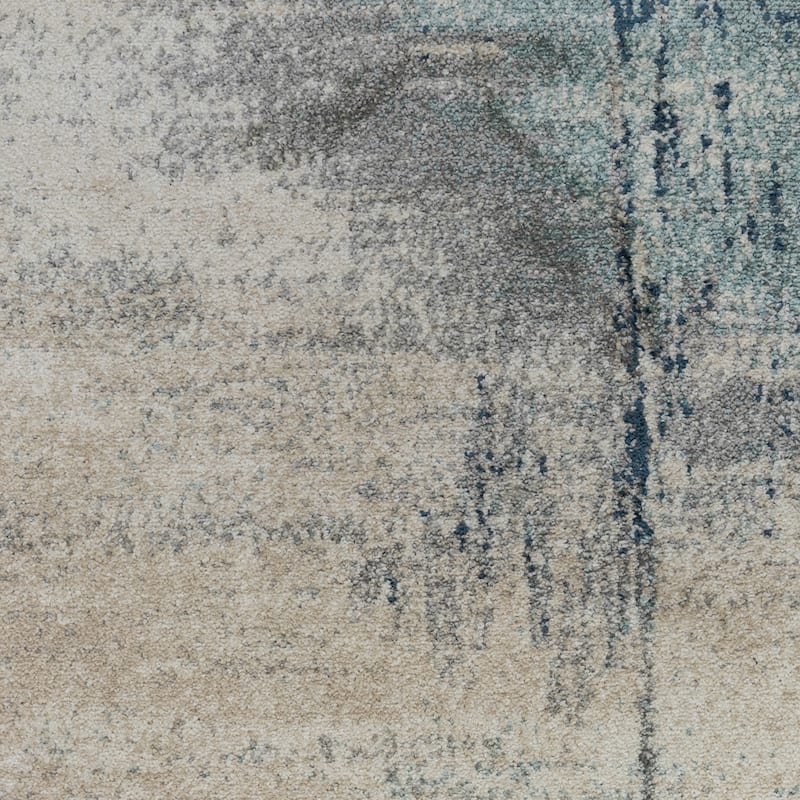 Yamanu Bern Dark Blue Abstract Polyester Area Rug