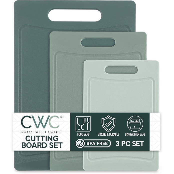 COOK WITH COLOR Non-Slip Cutting Board Set with Easy Grip Handle for Meat, Veggies, and Fruits, Cutting Boards