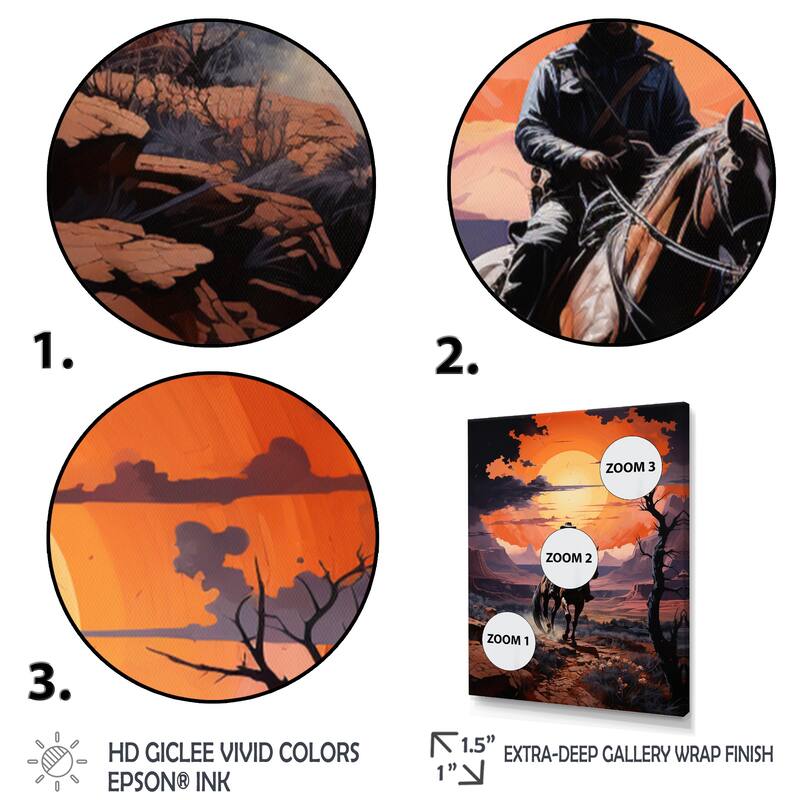 Designart "Western Cowboy Rugged" Western Framed Wall Art Prints