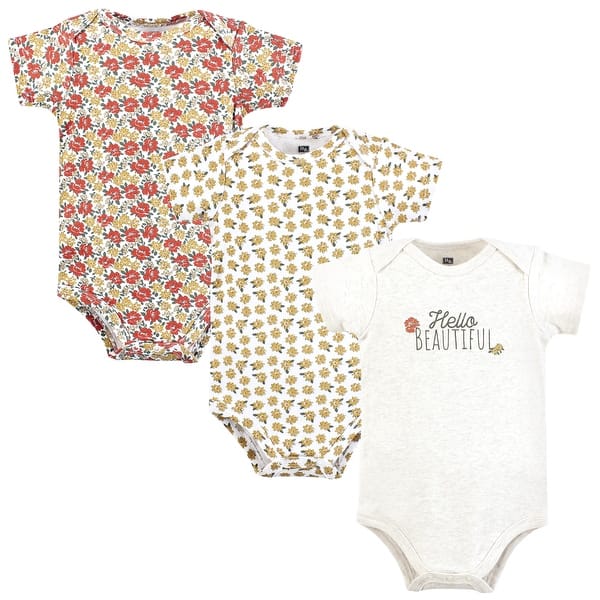 slide 1 of 1, Hudson Baby Infant Girl Cotton Bodysuits, Hello Beautiful Newborn - Hello Beautiful