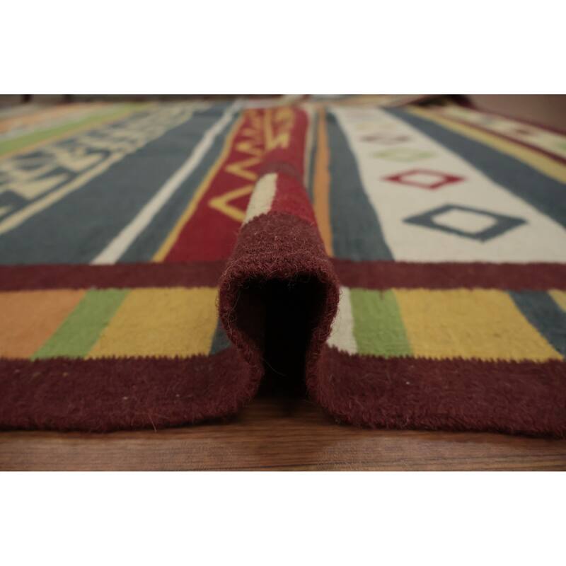 Hand Woven Oriental 100% Wool Carpet Southwestern Modern Multi-Colored Kilim Area Rug - 8' 5'' X 8' 3''