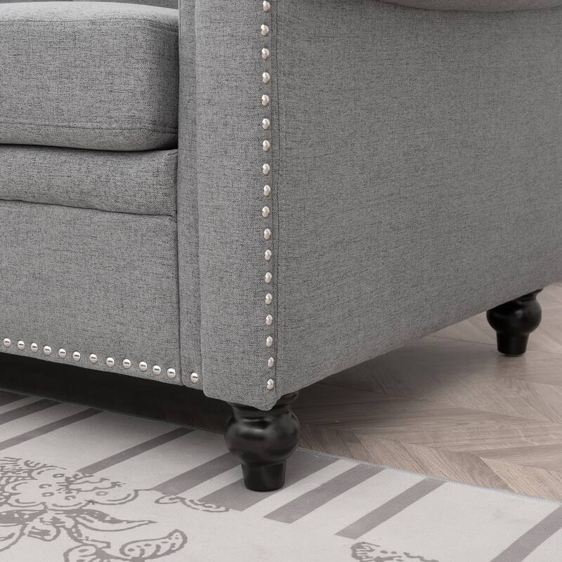 83.86" Fabric Roll-Arm 3-Seater Sofa with Pocket Spring Seat, PP Foam Backrest, and Solid Wood Frame