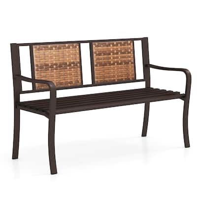 Costway 51" Patio Metal Bench for 2-3 with Rattan Backrest & Curved - See Details