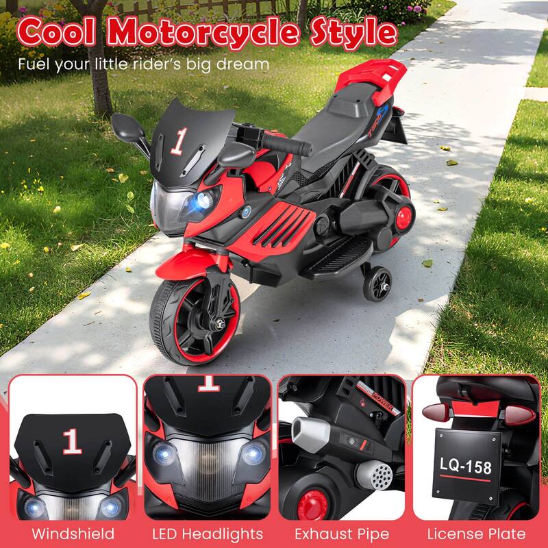 Costway 6V Kids Motorcycle with Music, Horn, Detachable Training