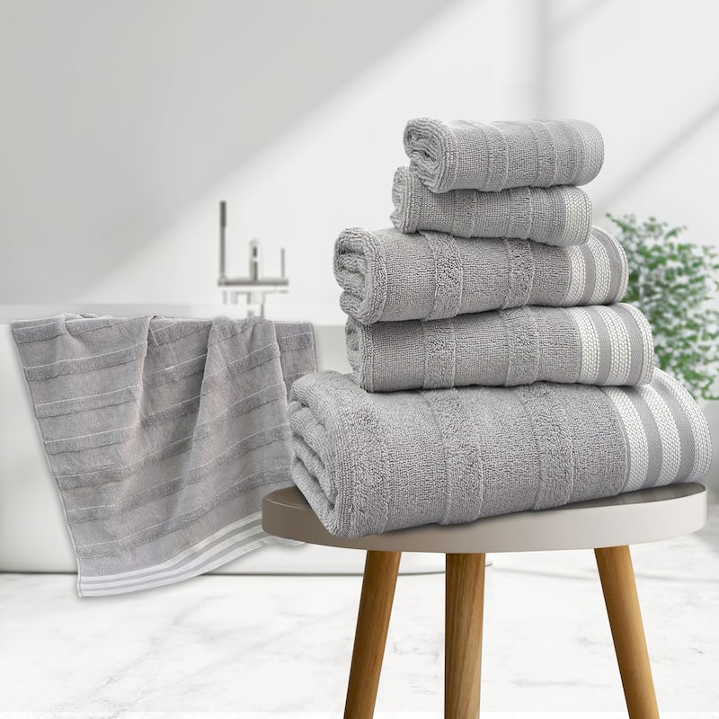 Kathy Ireland 6-Piece Jacquard Stripe Kyoto Towel Set - Gray