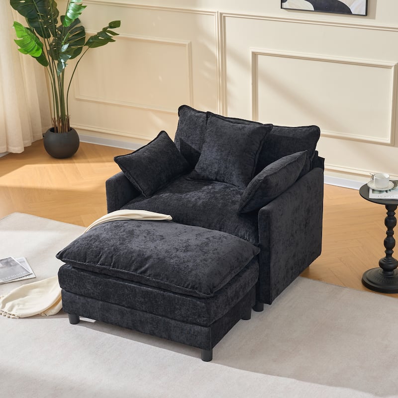 Chenille Upholstered Accent Chair & Ottoman Sets, Sofa Chair Reading Chair for Living Room Bedroom