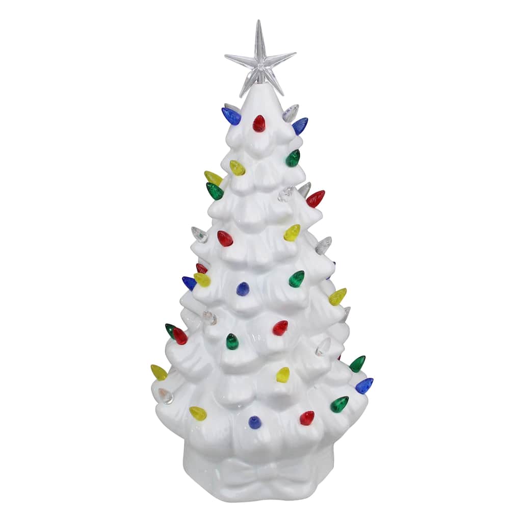 LED Lighted Retro Style Tabletop Christmas Tree with Star Topper - 5.25" - White