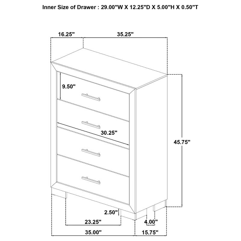 Poxy Tall Dresser Chest with 4 Drawers, Nickel Metal, Oak Brown Wood