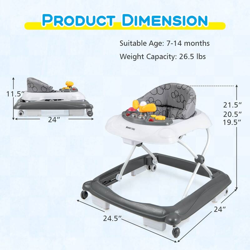 Honeyjoy Foldable Baby Walker with 3 Adjustable Heights Comfy Padded - See Details