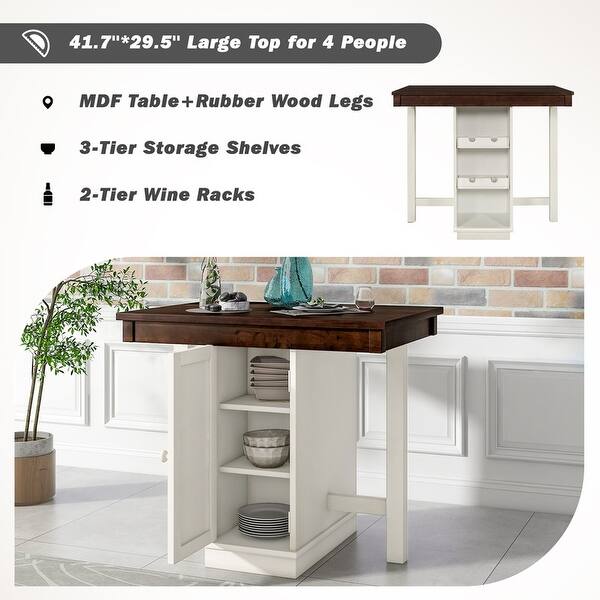 Farmhouse Counter Height Dining Table, Square Wood Table with 3-Tier ...