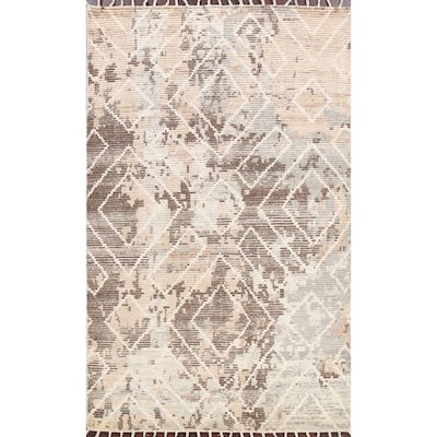 Geometric Contemporary Moroccan Oriental Area Rug Handmade Wool Carpet - 5'4" x 7'10"