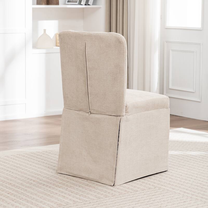 2-Piece Linen Dining Chairs, Modern Fabric Side Chairs,with Padded Seat and Backrest, Upholstered Armless Chairs