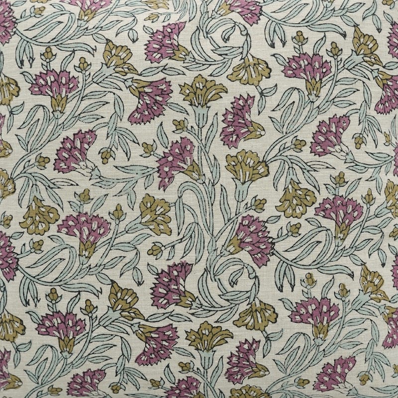 Fabdivine Hand Block Print Floral Pillow Cover Linen Cushion Case for Sofa Guest Room Fall Home Accent Gift, Shehjan