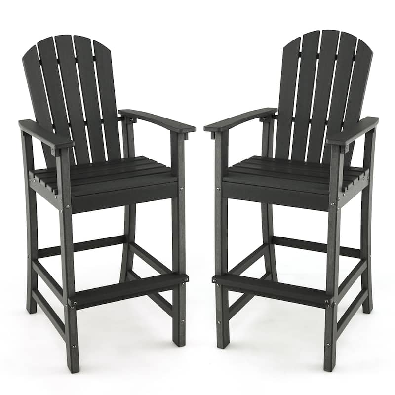 Gymax 2PCS HDPE Bar Height Stool Tall Chair Armrest Footrest All - Black - Set of 2
