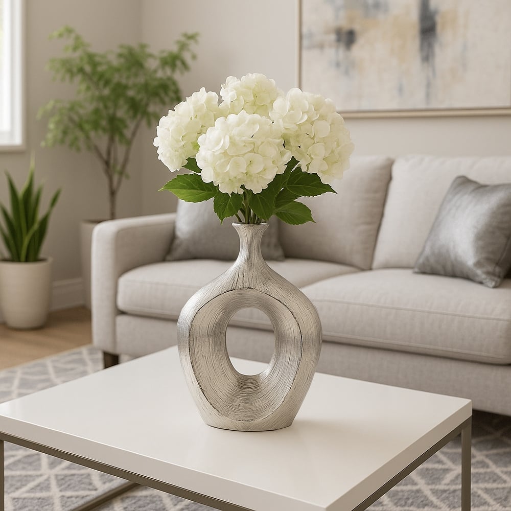 Modern Ceramic Textured Oval Cut-Out Vase - Home Decor - 13"