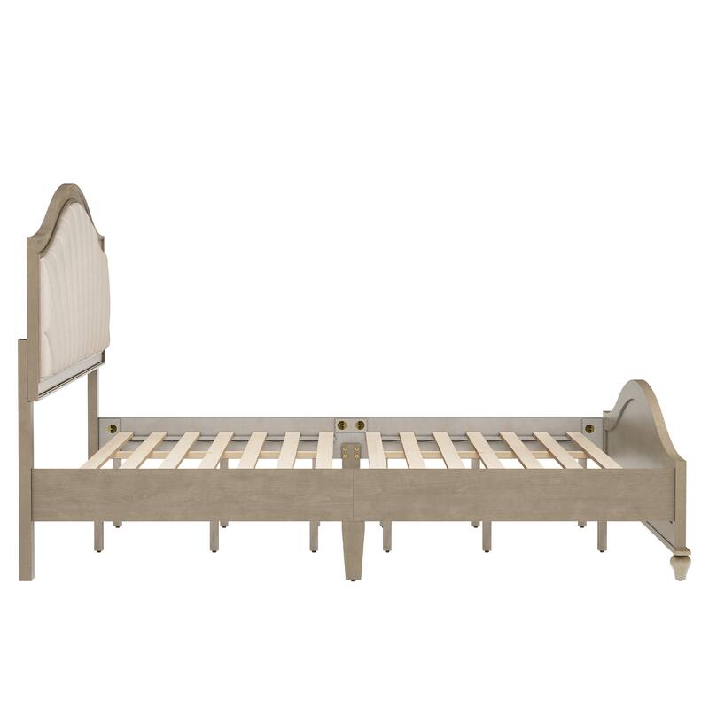Modern Wooden Upholstered Platform Bed Frame Queen/King Size with Headboard