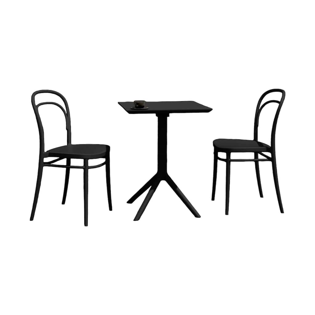 3-Piece Black Patio Square Table Bistro Set 33.5"