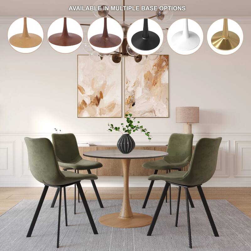 Bristol 27" Round Dining Table with MDF Top and Natural Wood Steel Pedestal Base for Modern Kitchen and Dining Room