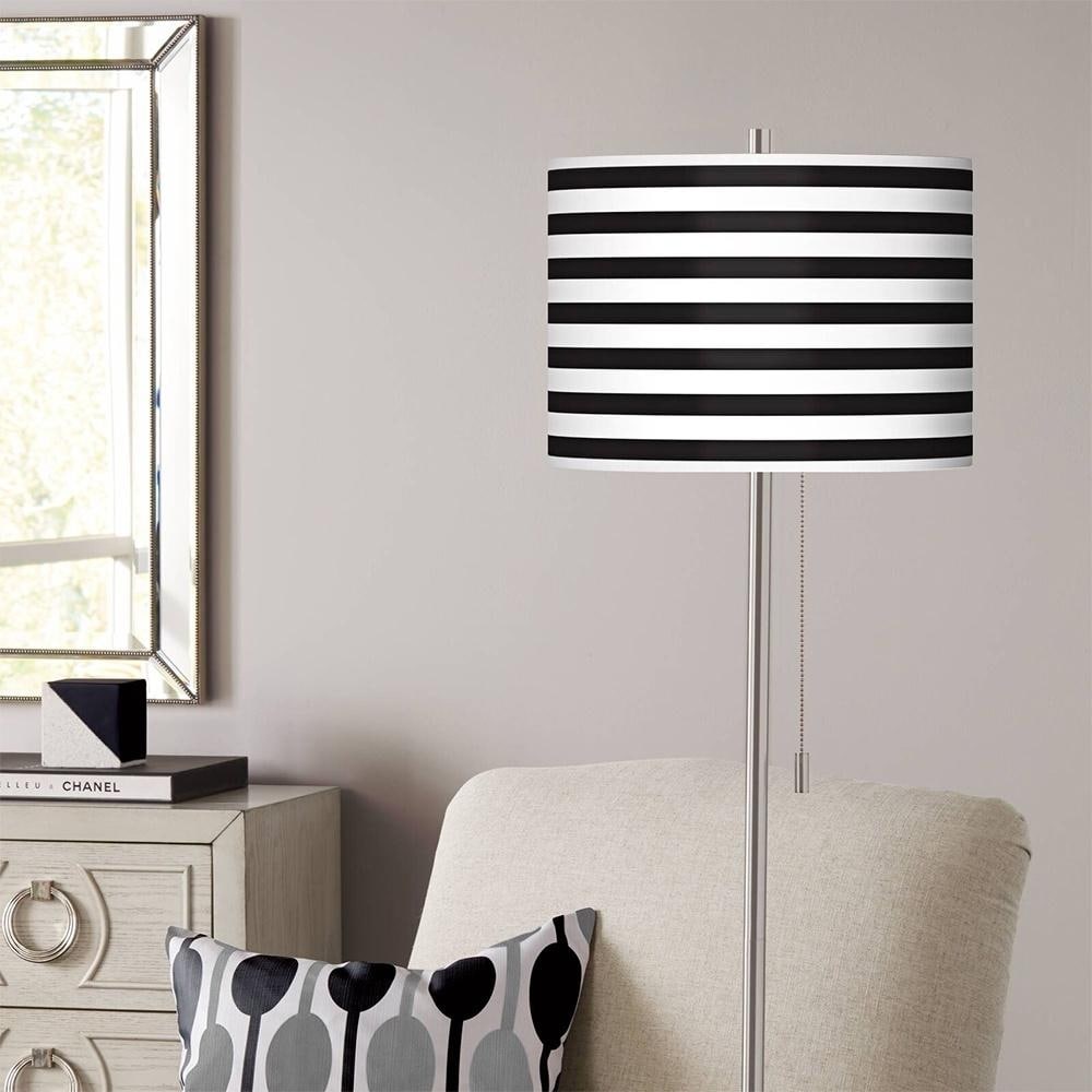 Black Stripe Shade Brushed Nickel Pull Chain Floor Lamp - 13