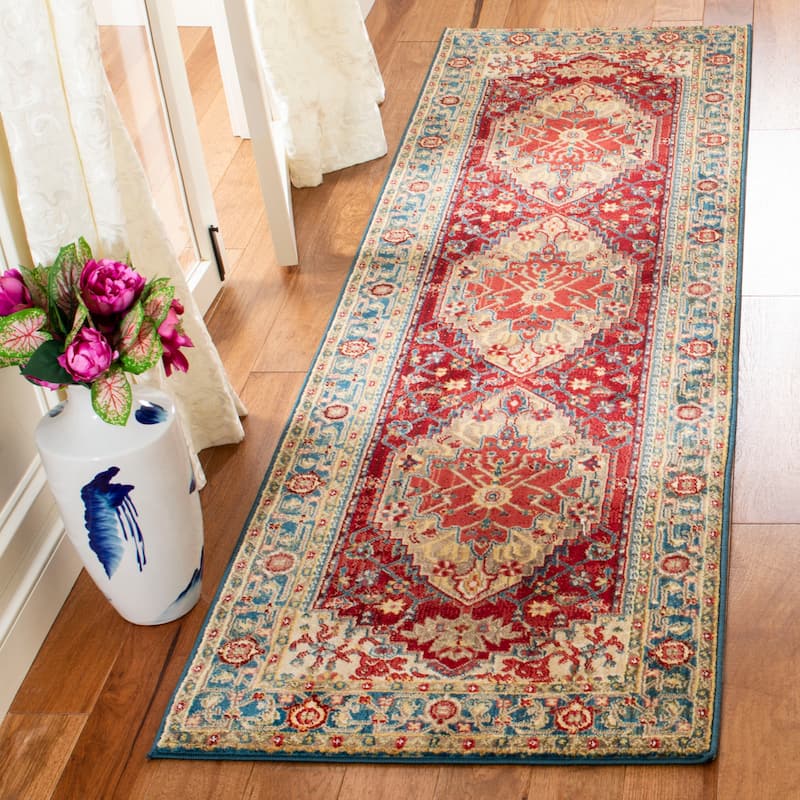 SAFAVIEH Kashan Mickie Oriental Rug with Fringe - 2'6" x 8' Runner - Blue/Red