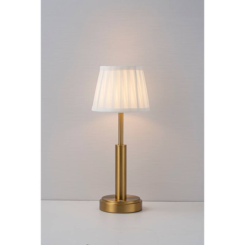 CraftHome 16'' Modern Fabric Shade Rechargeable LED Table Lamp Touch Control Cordless USB Nightstand Lamp with Stepless Dimming - Gold