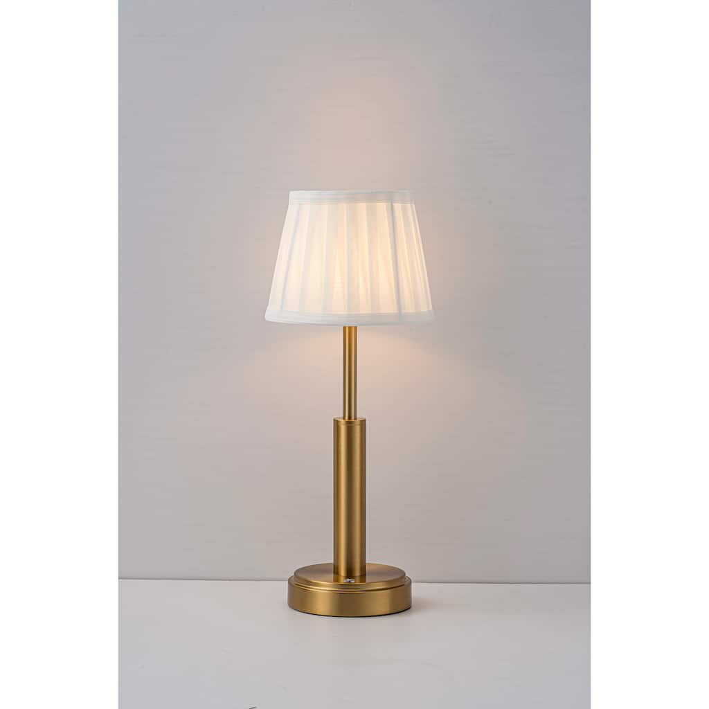 CraftHome 16'' Modern Fabric Shade Rechargeable LED Table Lamp Touch Control Cordless USB Nightstand Lamp with Stepless Dimming