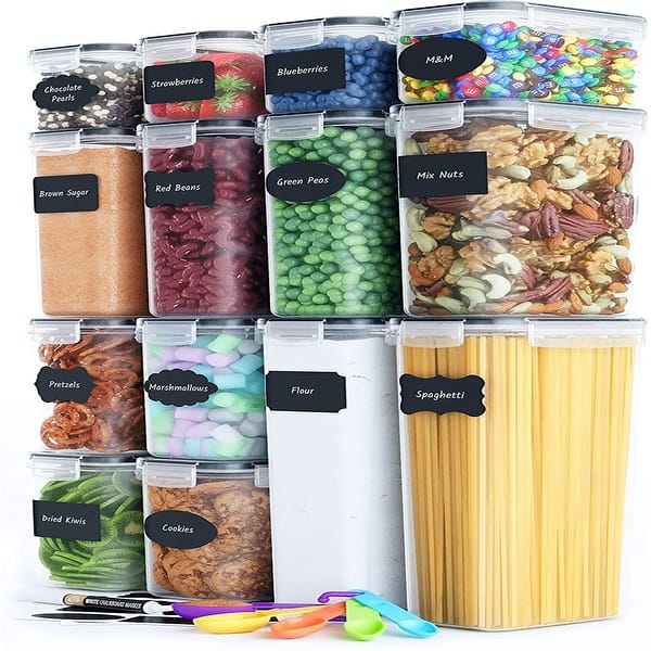 slide 2 of 9, Airtight Food Storage Container Set 14 PC Kitchen & Pantry Organization BPA Free Plastic Canisters with Durable Lids Ideal