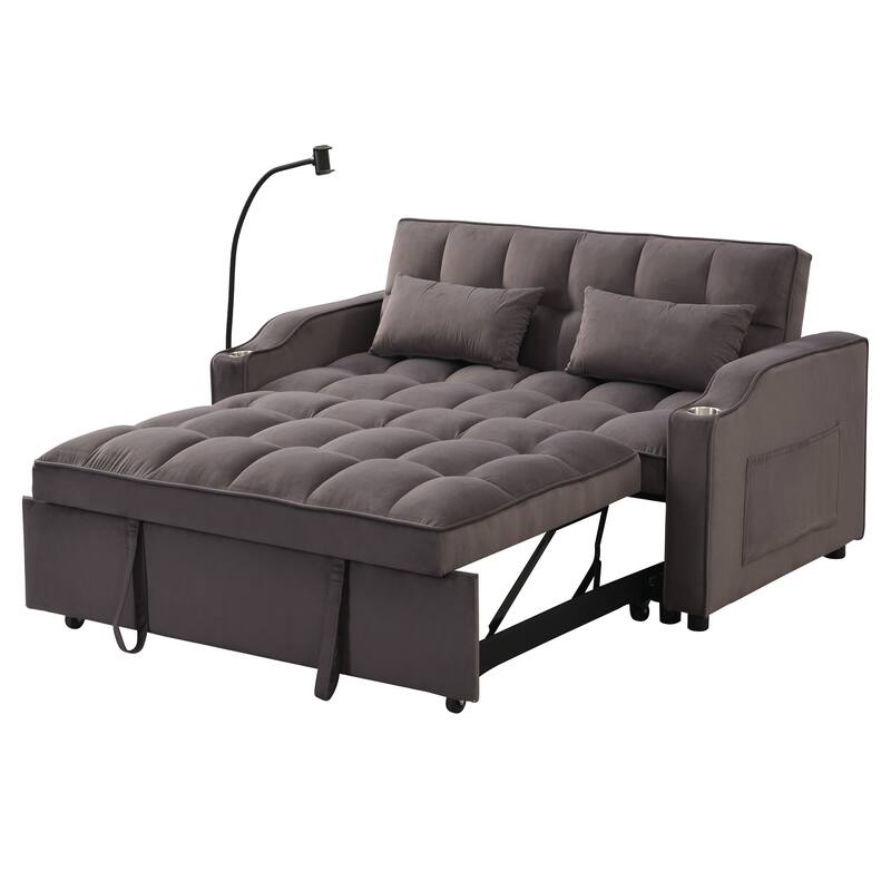 3 in 1 Velvet Convertible Sofa Bed with Pillows and Pockets