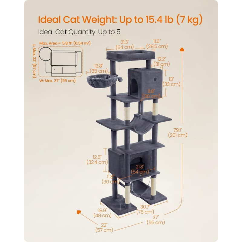 79.1 Inch Tall Cat Tree for Indoor Cats with Multilevel Design - 30.7"L x 18.9"W x 79.1"H