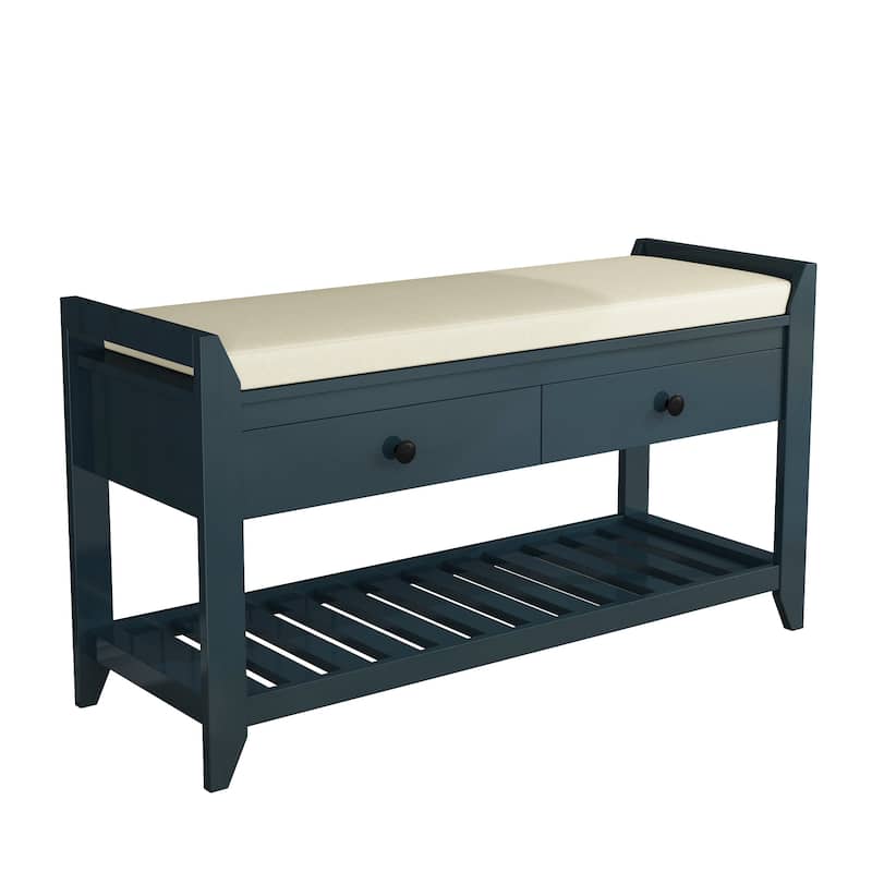 Storage Bench with Cushioned Seat and Drawers