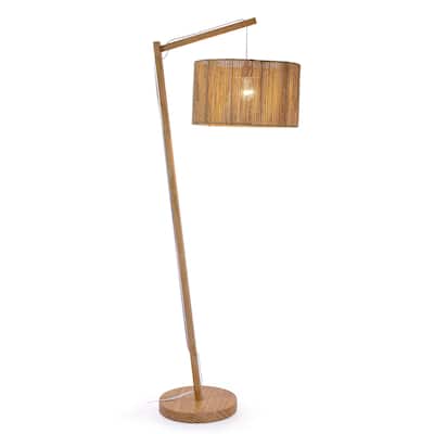 65 in. Boho Lantern Standing Floor Lamp with Pine Wood Body and Rattan Shade for Living Room, Bedroom
