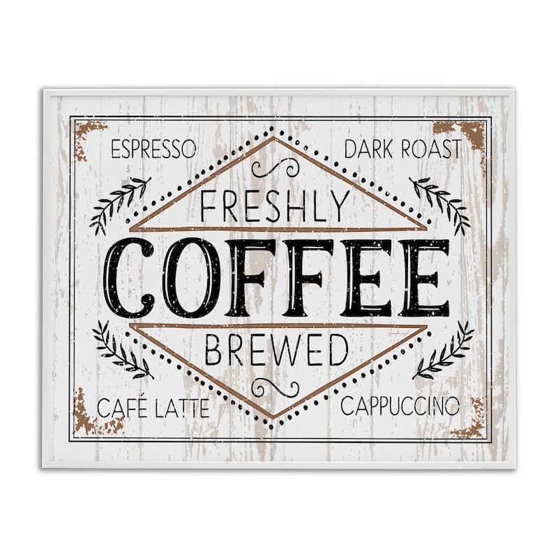 Stupell Rustic Fresh Brew Coffee Sign Autumn Charm Framed Giclee Texturized Art by Jennifer Pugh