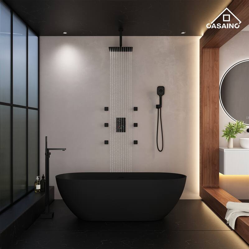 Celling Mount 12 Inch Rainfall Shower Head 3 Function Thermostatic Shower System with 6 Body Jets