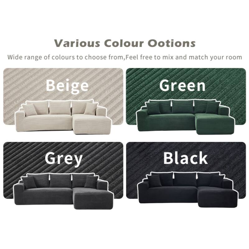 Roomfitters Modular Sectional Sofa L-Shape Cloud Couch with Oversized Right Facing Chaise, Memory Foam 2-Seat Sofa