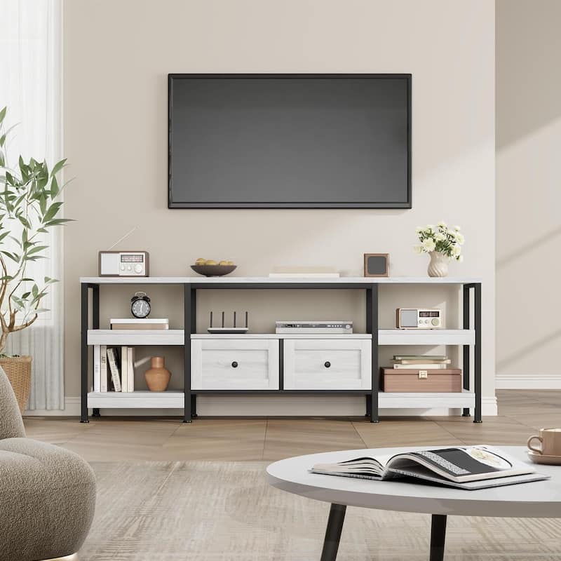 Rustic 79" TV Stand Media Console with 2 Drawers Entertainment Center for TVs Up to 85" - N/A - White
