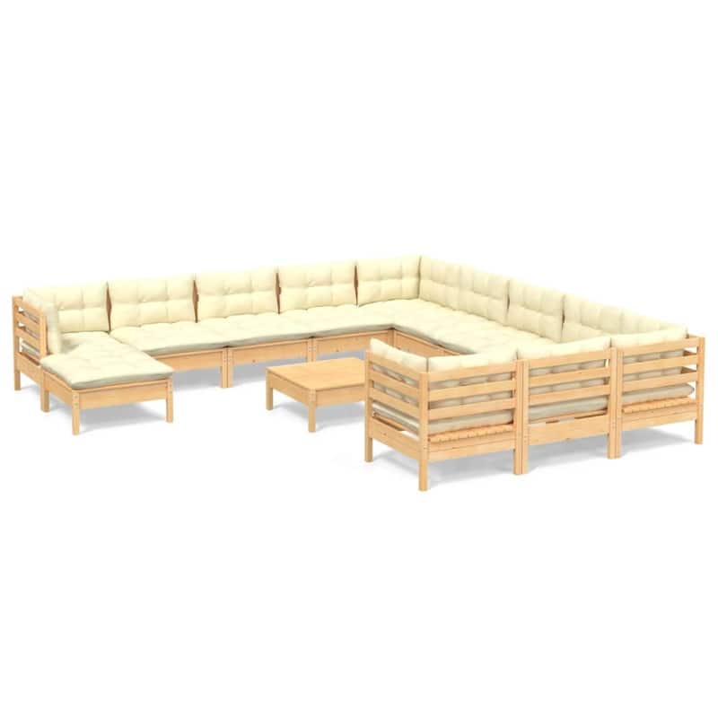 vidaXL Solid Pinewood Patio Lounge Set 13 Piece with Cushions Multi Colors