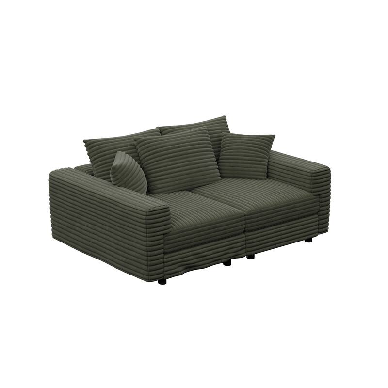 Plush Corduroy Upholstered 3 Seat Sofa , Convertible Deep Seat Lounge Sofa Chair, Cloud Sofa with 5 Soft Pillows