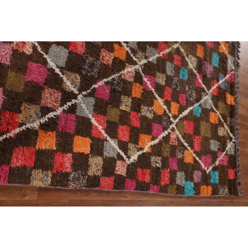 Checkered Moroccan Oriental Area Rug Handmade Wool Carpet - 6'10" x 10'6"